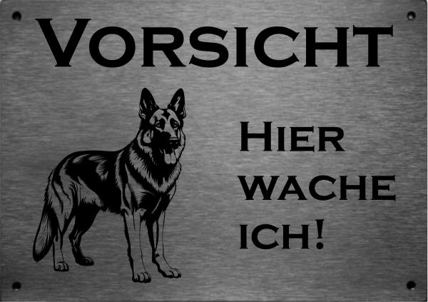 Edelstahl Warnschild Deutscher Schäferhund VORSICHT Hier wache ich!